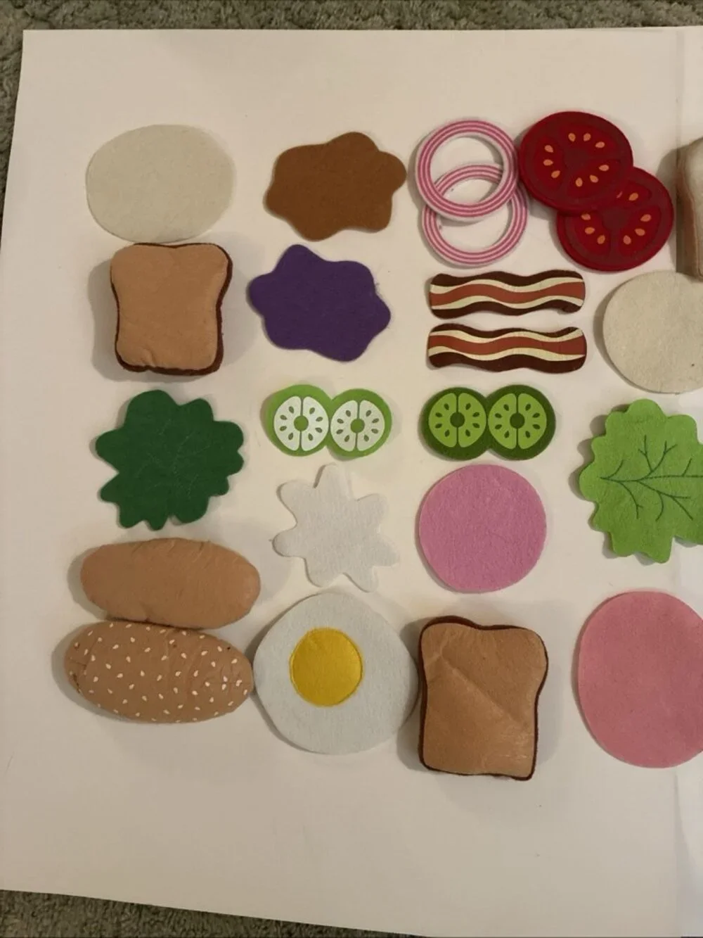 Felt Play Food Sandwich Burger Breakfast Lunch Pretend Kitchen Toy Lot 37 Pc